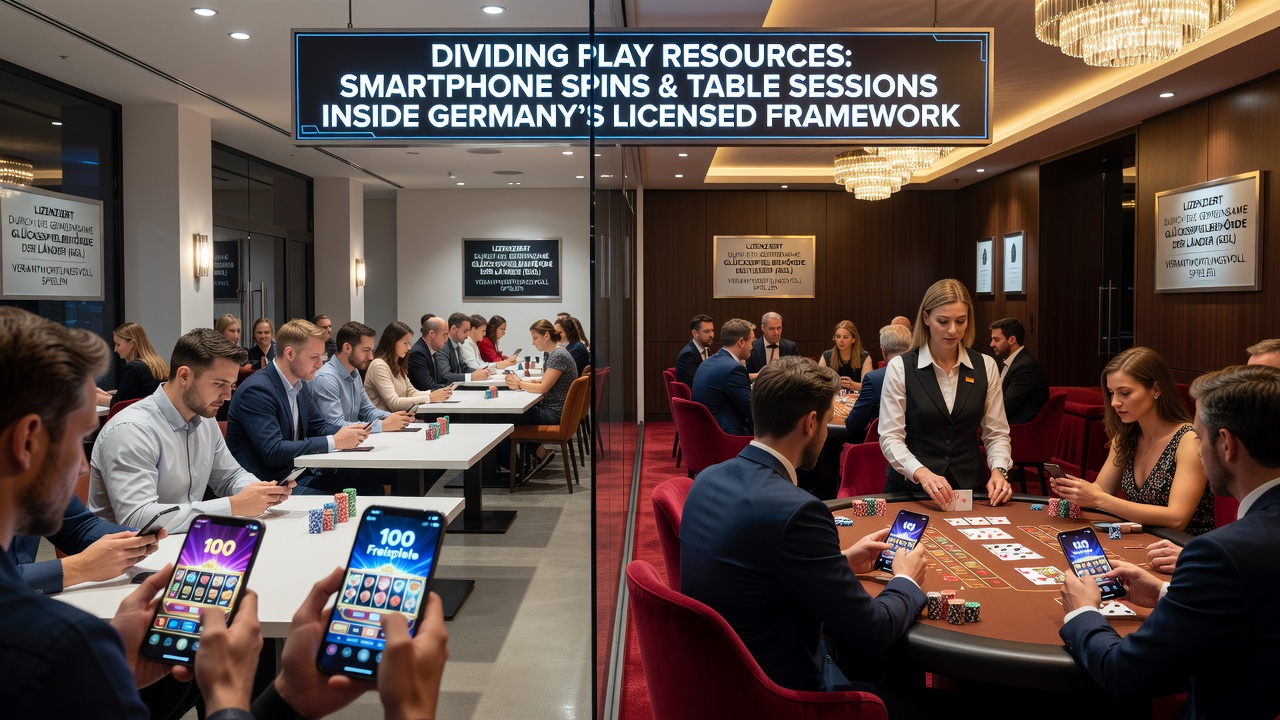 Illustration der Ressourcenaufteilung zwischen Smartphone-Spielen und Tischsitzungen in deutschen Casinos