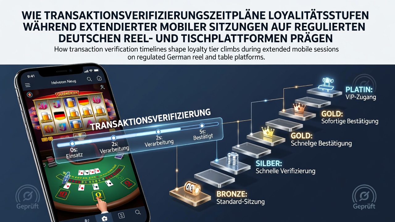 Illustration der Transaktionsverifizierung in mobilen deutschen Casinos mit Fokus auf Zeitabläufe und Loyalitätsfortschritt