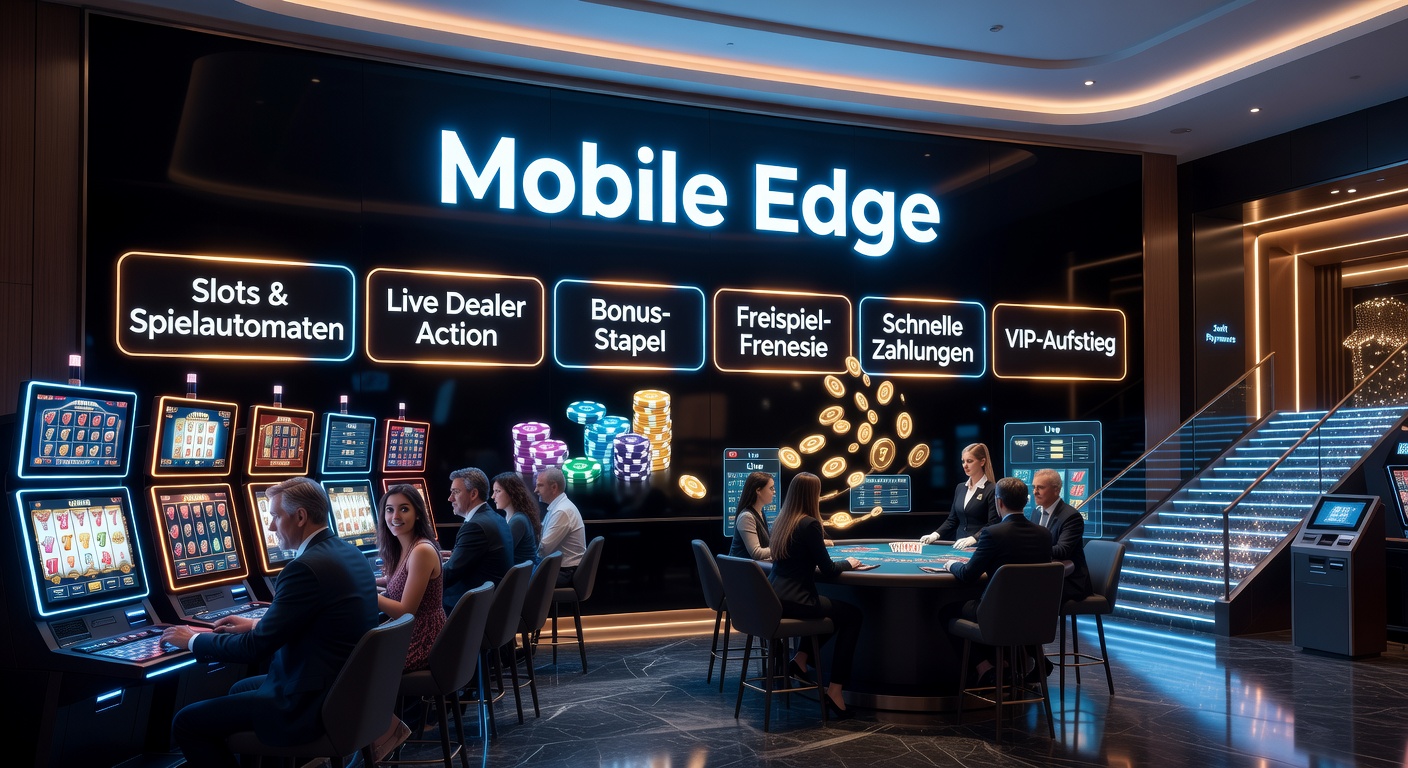 Smartphone mit laufendem Slot-Spiel in einem deutschen Online-Casino, umgeben von grafischen Elementen wie Münzen und Boni