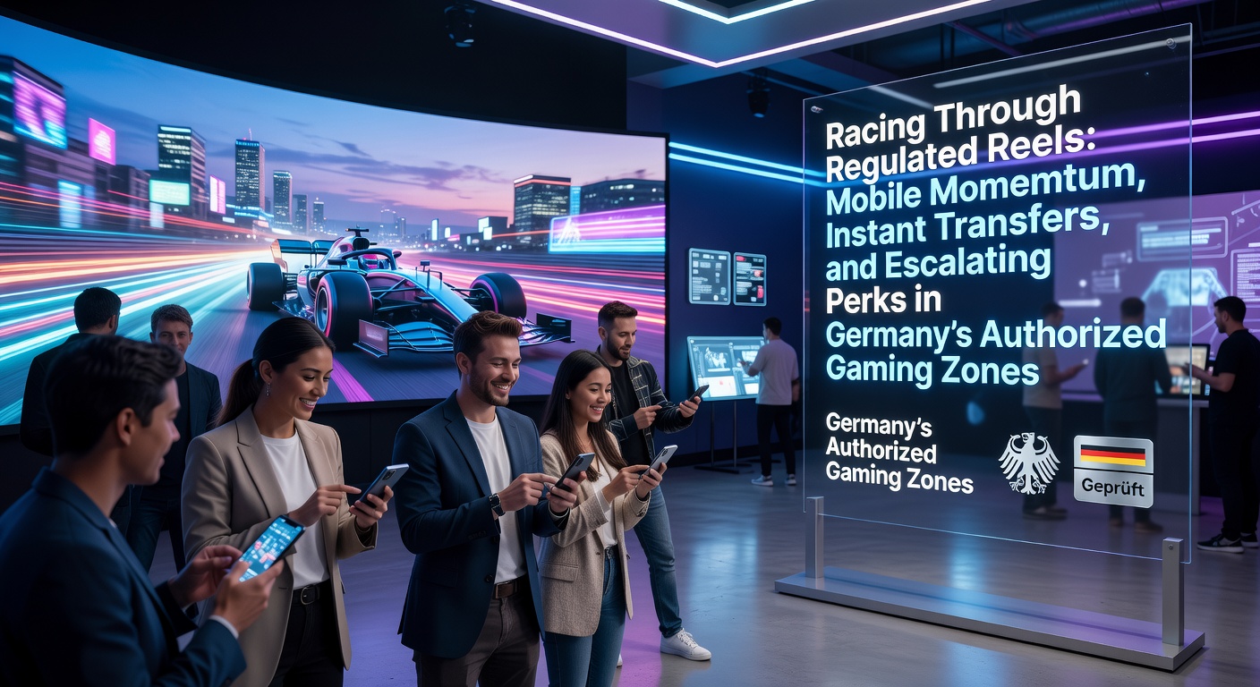 Dynamische Mobile-Slot-Sessions auf einem Smartphone in einem regulierten deutschen Online-Casino, mit Symbolen für schnelle Überweisungen und Bonus-Stufen im Hintergrund