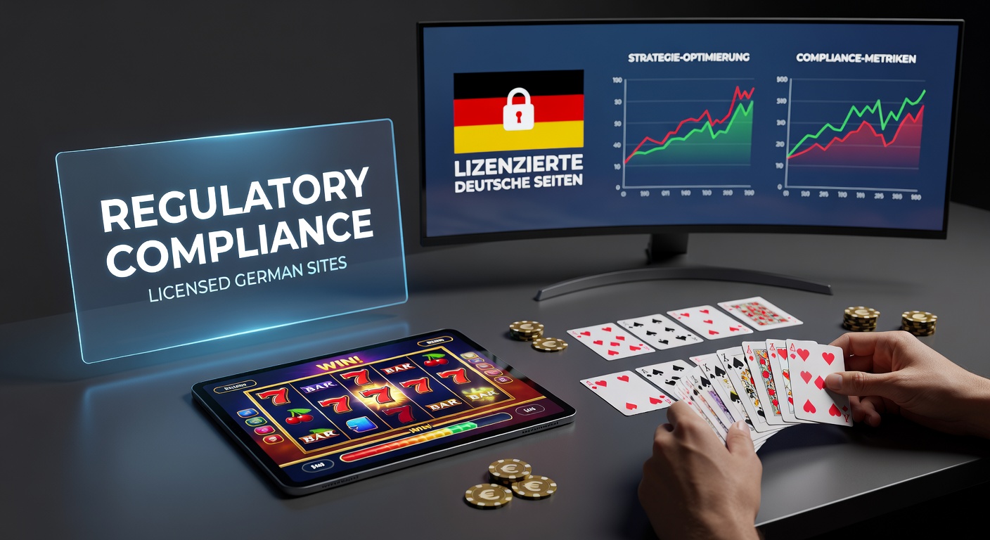 Digital slots and card games interface on licensed German casino sites showing compliance elements and player strategy tools