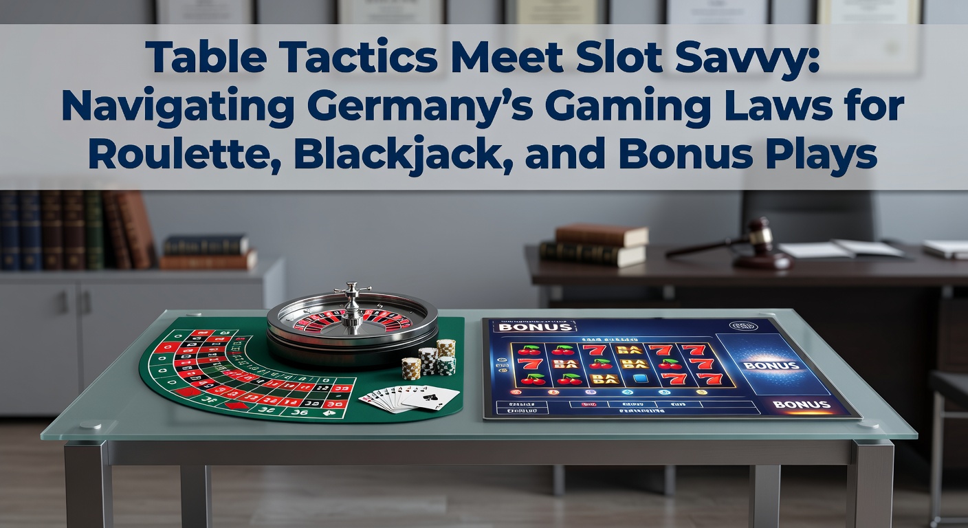 Roulette-Tisch mit Spielchips und Blackjack-Karten in einem regulierten deutschen Online-Casino, umgeben von Slot-Maschinen mit Bonus-Symbolen